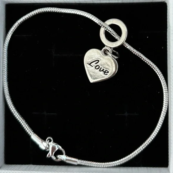 Love Charm Bracelet - Sterling Silver Snake Chain 7.5” - Picture 9 of 11
